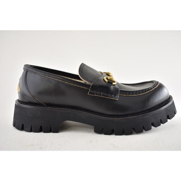 Gucci Cordovan Black Leather Horsebit Lug Sole Flat Platform Creeper Loafer 38.5 - Picture 2 of 16